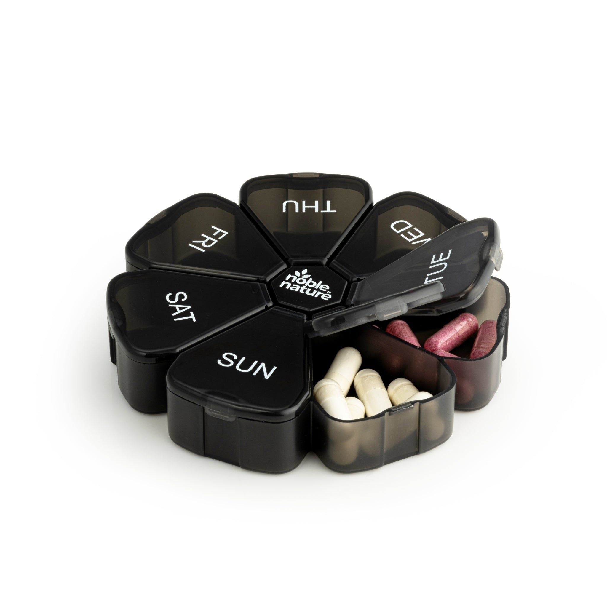 NobleNature 7-Day Weekly Pill Box Organizer for Supplements & Vitamins – Secure Daily Storage Case