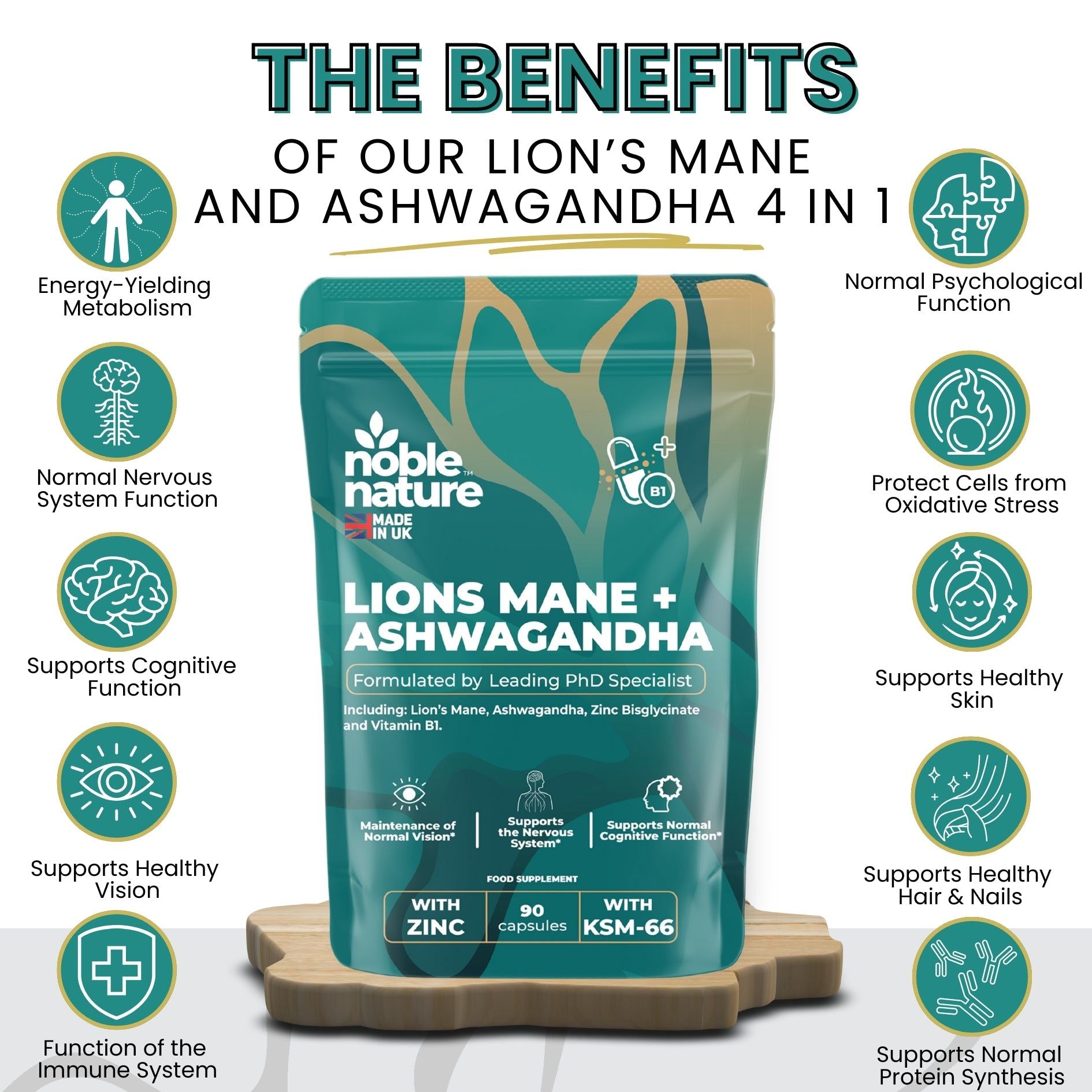 Lions Mane ashwagandha 4 in 1 with Zinc bisglycinate and Vitamin B1