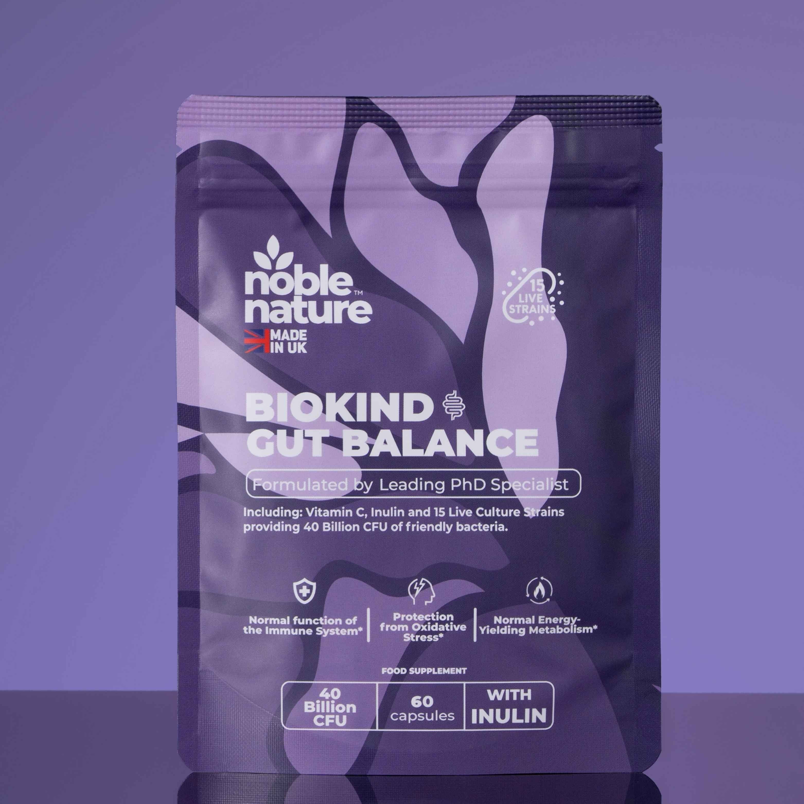 Biokind Probiotics Gut Balance – 15 Strains 40 Billion CFU Vitamin C and Inulin