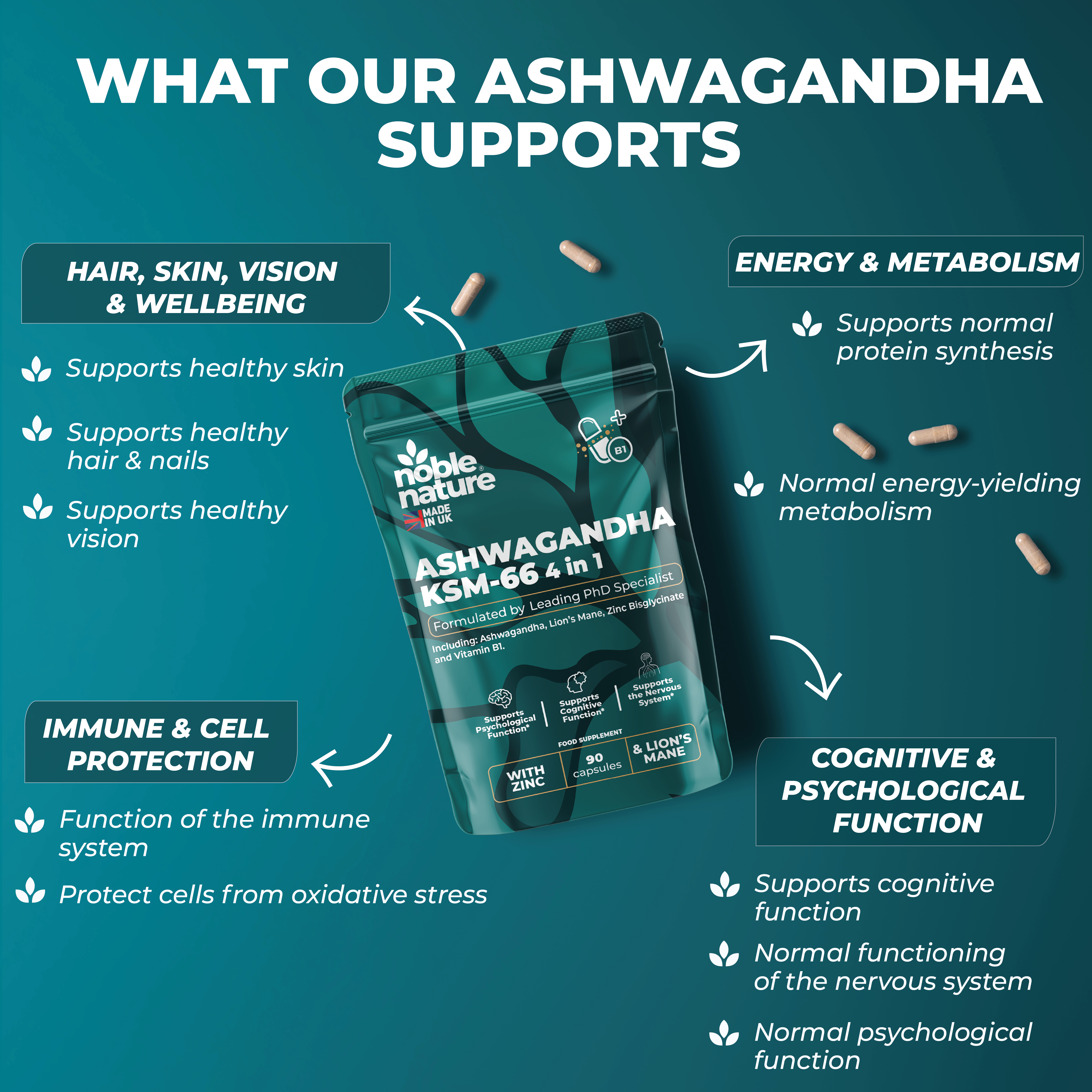 Lions Mane ashwagandha 4 in 1 with Zinc bisglycinate and Vitamin B1