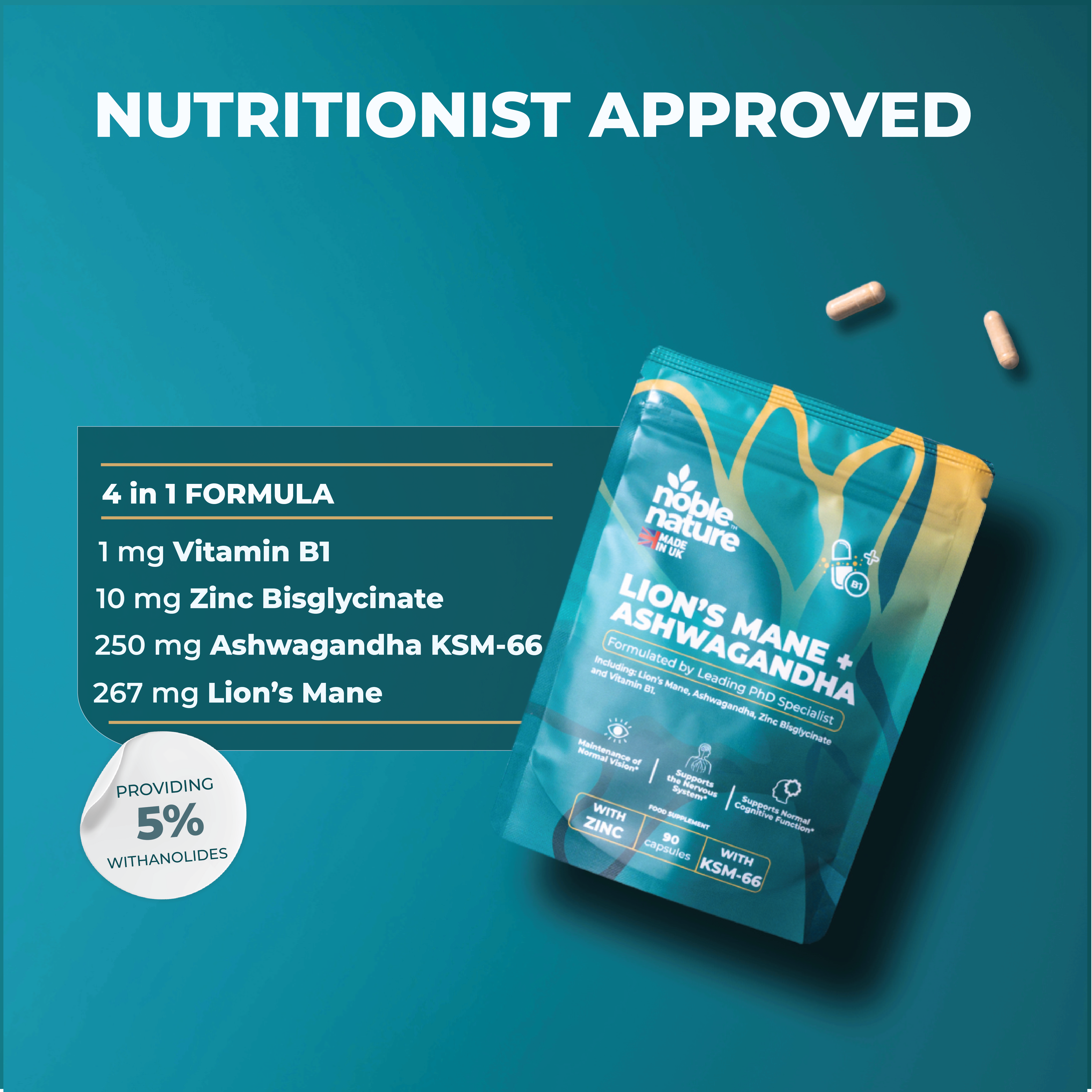 Lions Mane ashwagandha 4 in 1 with Zinc bisglycinate and Vitamin B1