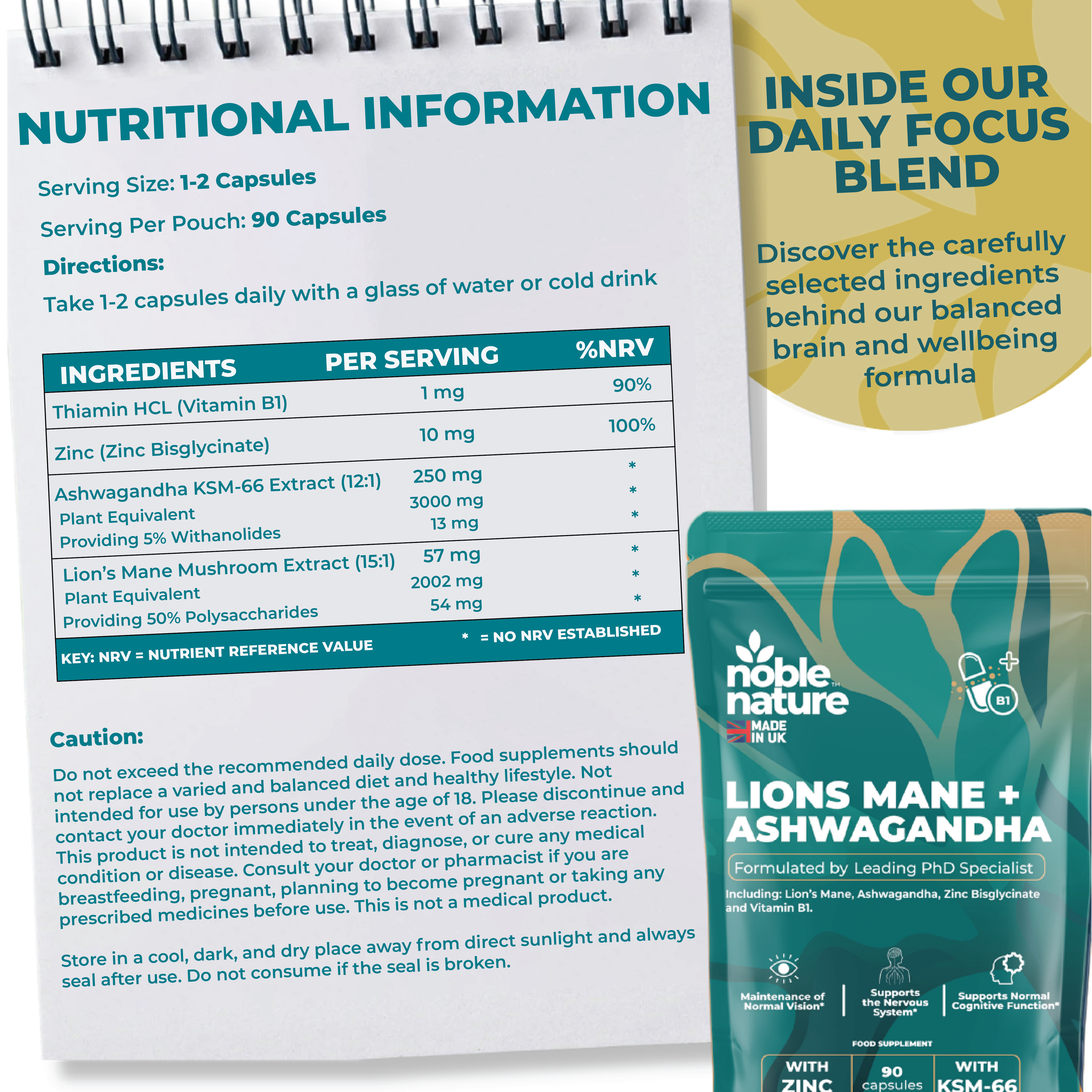 Lions Mane ashwagandha 4 in 1 with Zinc bisglycinate and Vitamin B1