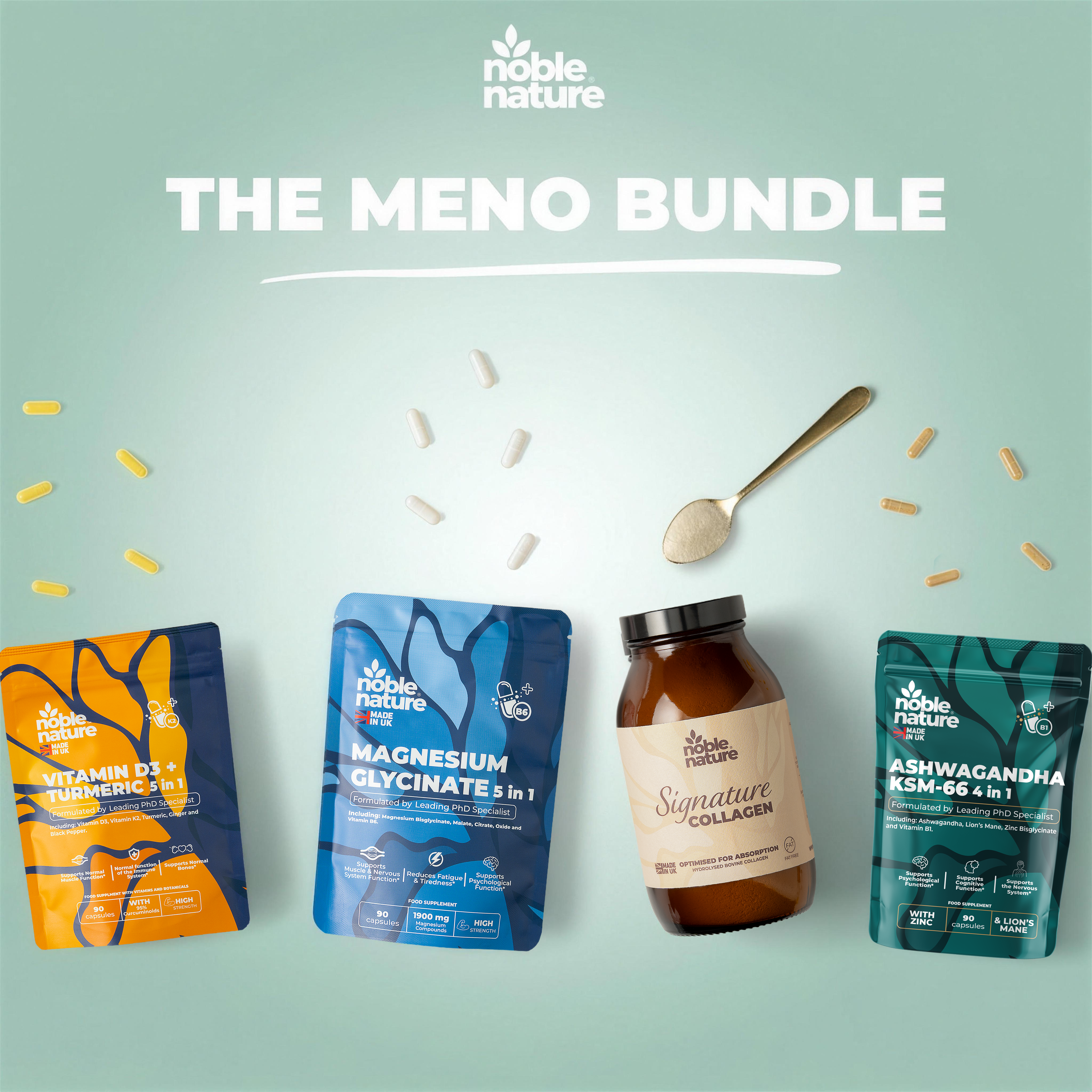 NobleNature | Women’s Meno Support Bundle | Magnesium, Collagen, D3+K2 & Adaptogen Complex