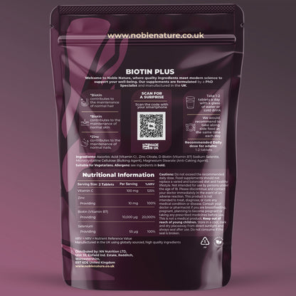 BIOTIN PLUS with Vitamin C, Zinc & Selenium 180 Tablets High Strength