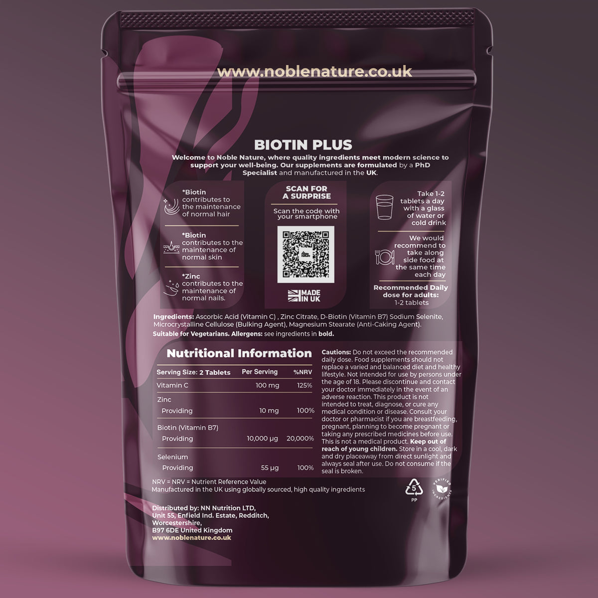 BIOTIN PLUS with Vitamin C, Zinc & Selenium 180 Tablets High Strength