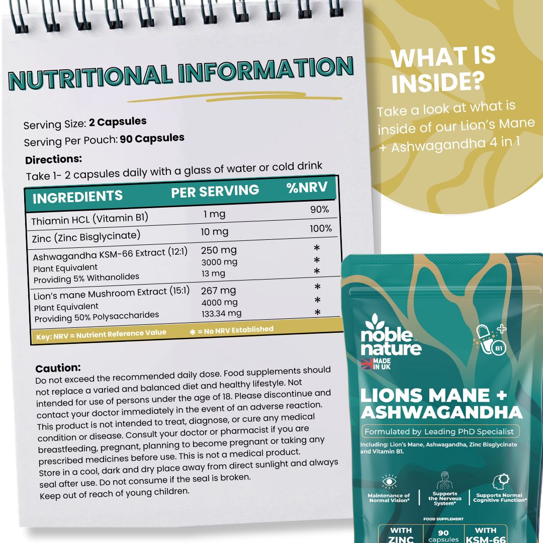 Lions Mane ashwagandha 4 in 1 with Zinc bisglycinate and Vitamin B1