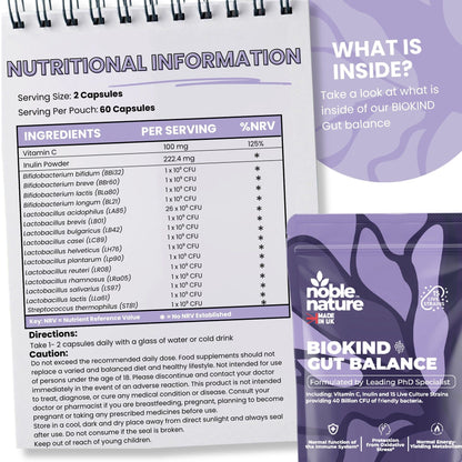 Biokind Probiotics Gut Balance – 15 Strains 40 Billion CFU Vitamin C and Inulin