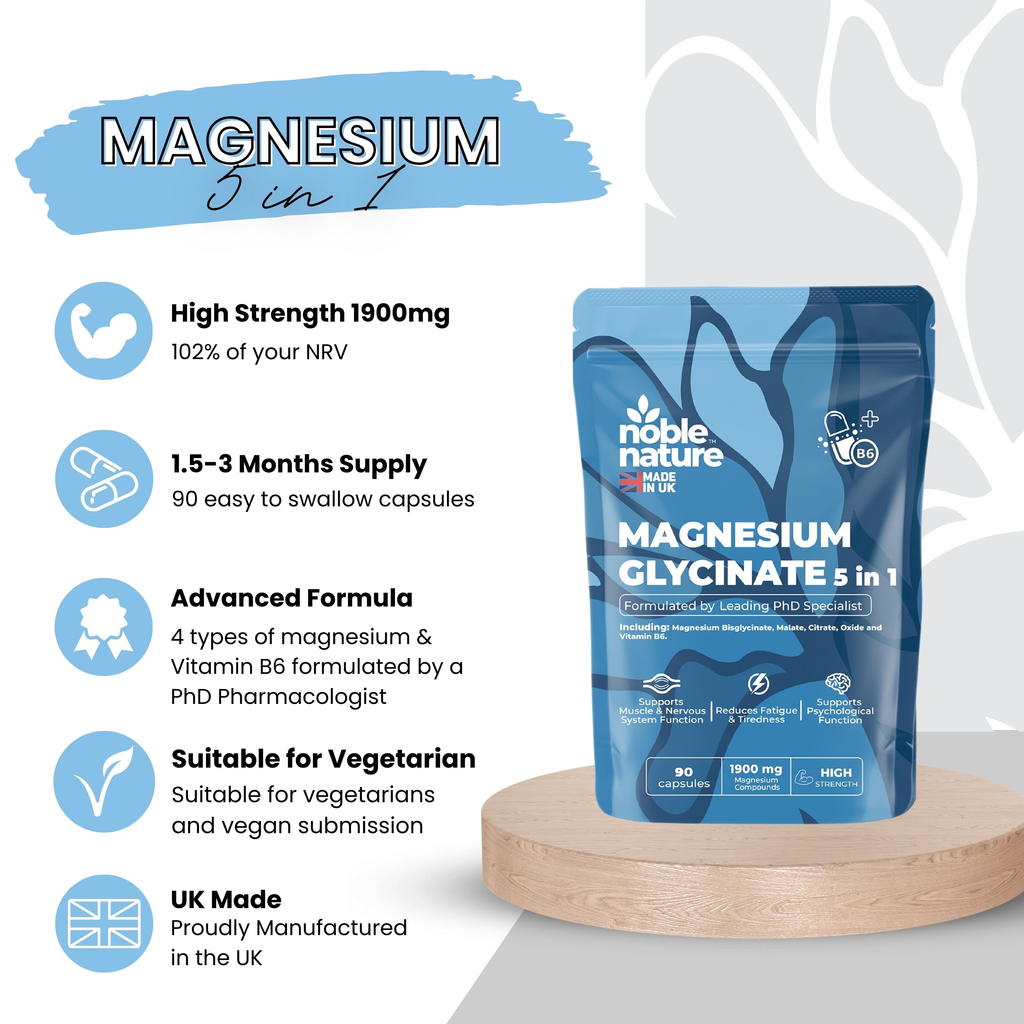 Magnesium Glycinate 5 in 1 high strength 90 Capsules