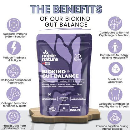 Biokind Probiotics Gut Balance – 15 Strains 40 Billion CFU Vitamin C and Inulin