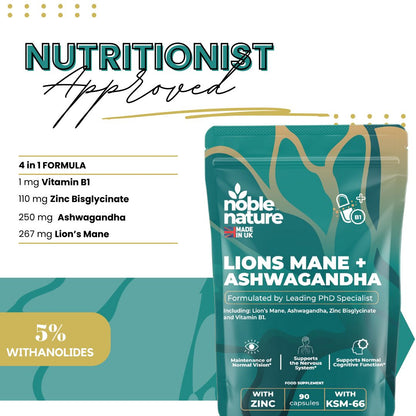 Lions Mane ashwagandha 4 in 1 with Zinc bisglycinate and Vitamin B1