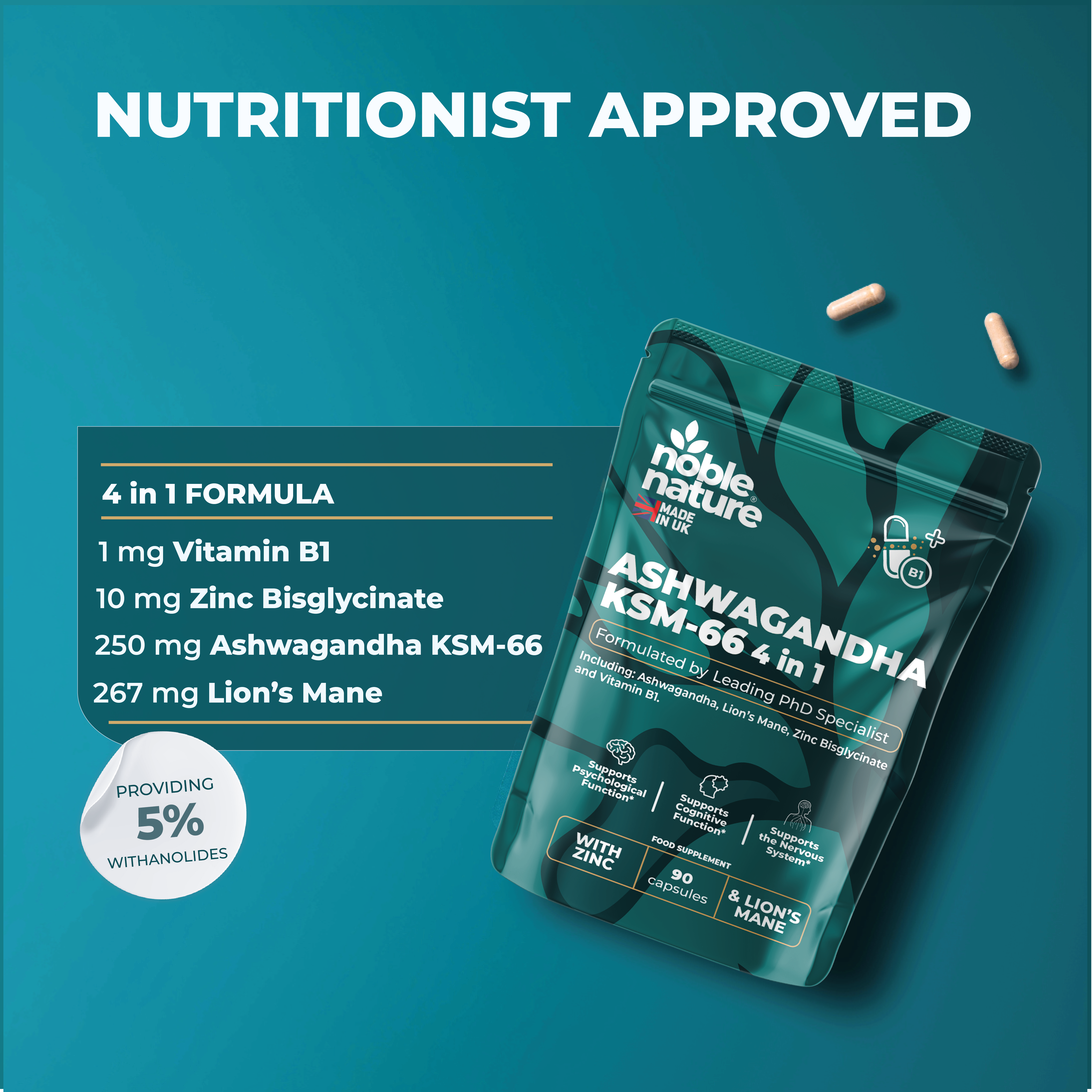 Lions Mane ashwagandha 4 in 1 with Zinc bisglycinate and Vitamin B1