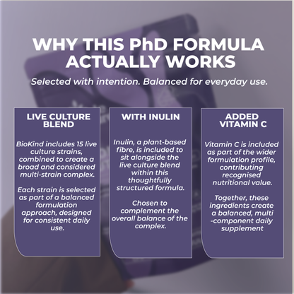 Biokind Probiotics Gut Balance – 15 Strains 40 Billion CFU Vitamin C and Inulin