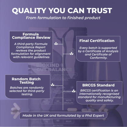 Biokind Probiotics Gut Balance – 15 Strains 40 Billion CFU Vitamin C and Inulin