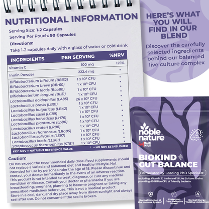 Biokind Probiotics Gut Balance – 15 Strains 40 Billion CFU Vitamin C and Inulin