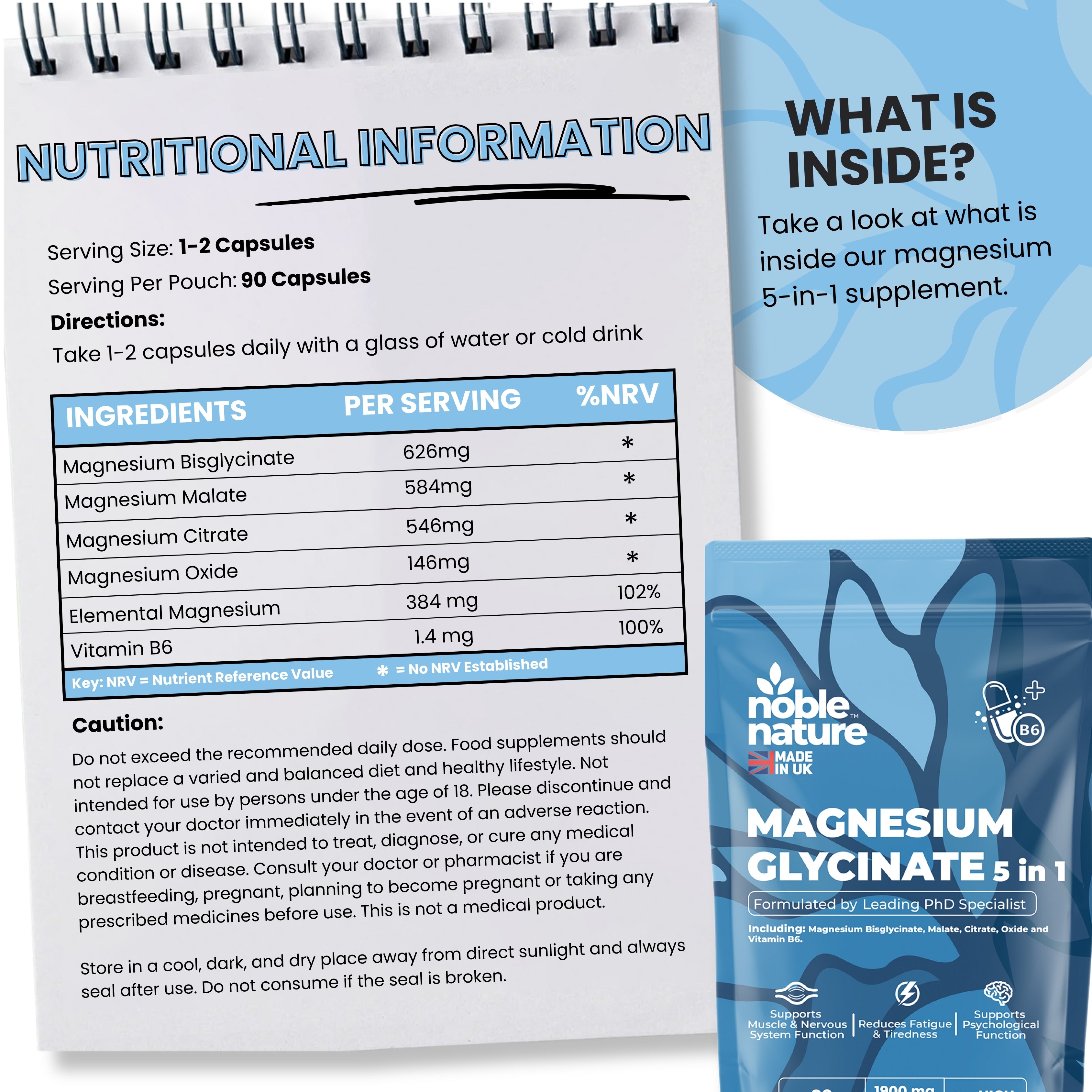 Magnesium Glycinate 5 in 1 high strength 90 Capsules
