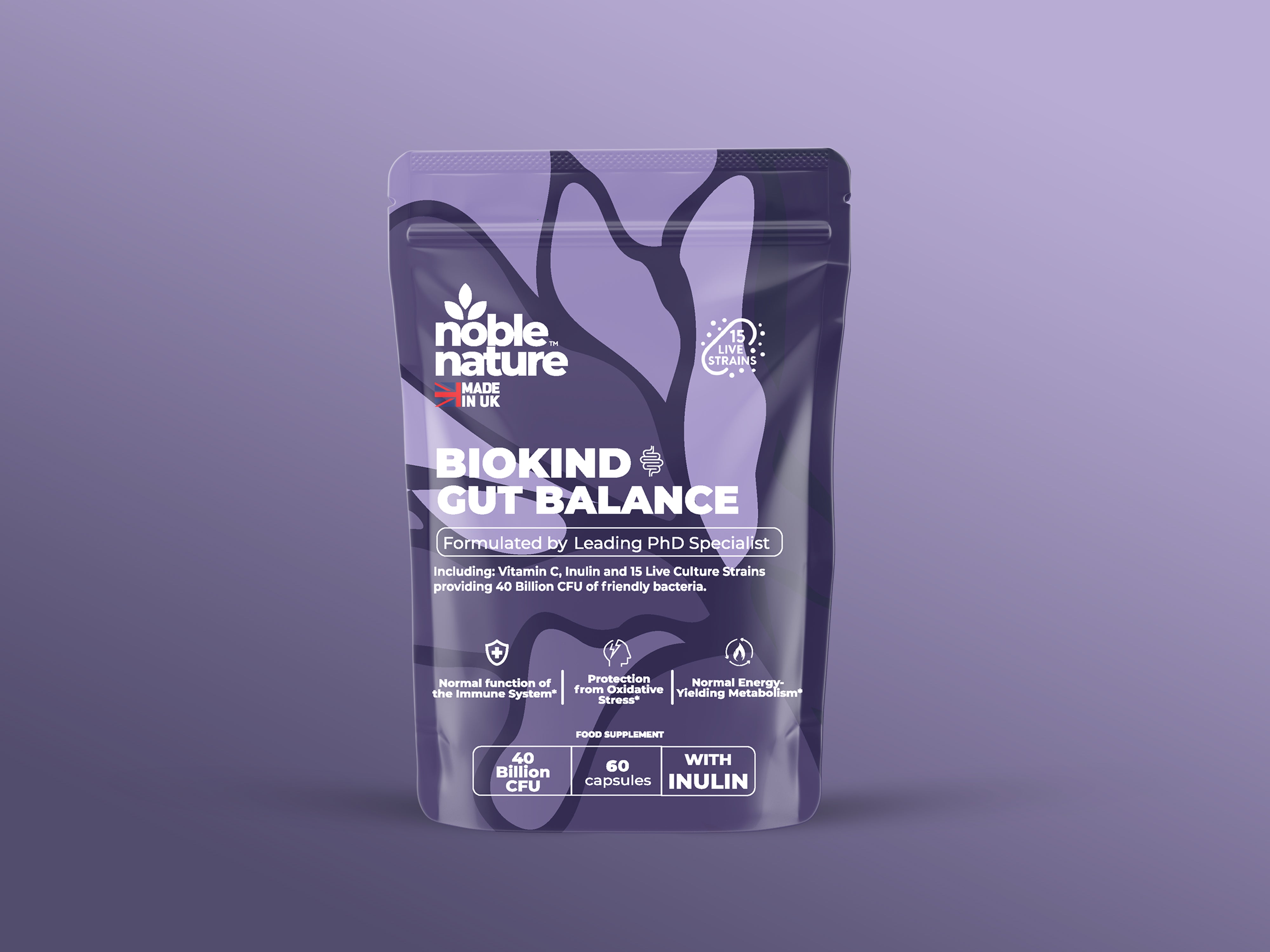 Biokind Probiotics Gut Balance – 15 Strains 40 Billion CFU Vitamin C and Inulin