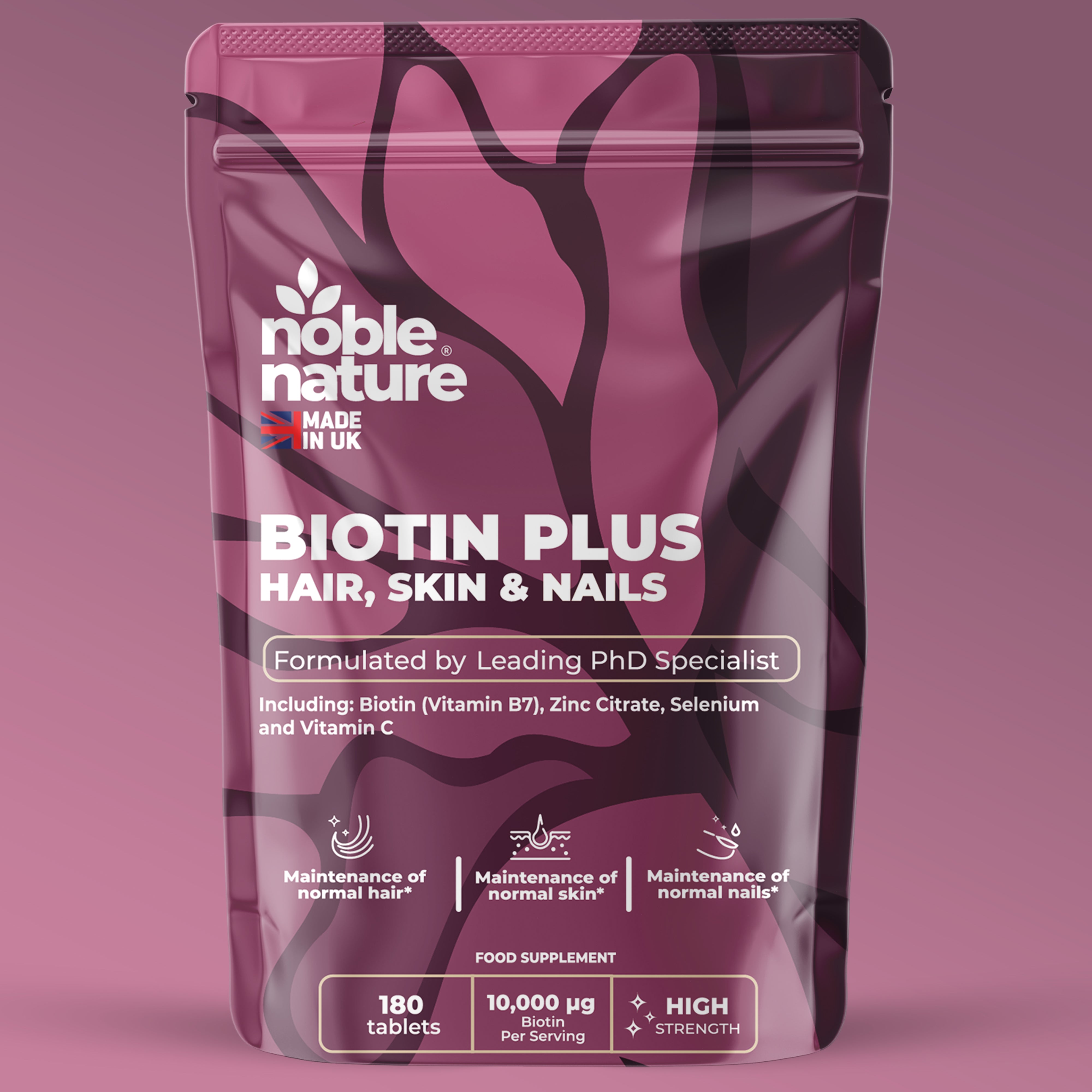 BIOTIN PLUS with Vitamin C, Zinc & Selenium 180 Tablets High Strength